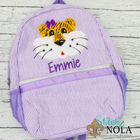 Personalized Seersucker Backpack with Tiger Applique, Seersucker Diaper Bag, Seersucker School Bag, Seersucker Bag, Diaper Bag, School Bag, Book