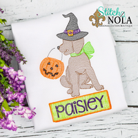 Personalized Halloween Trick or Treating Dog With Banner Sketch Shirt