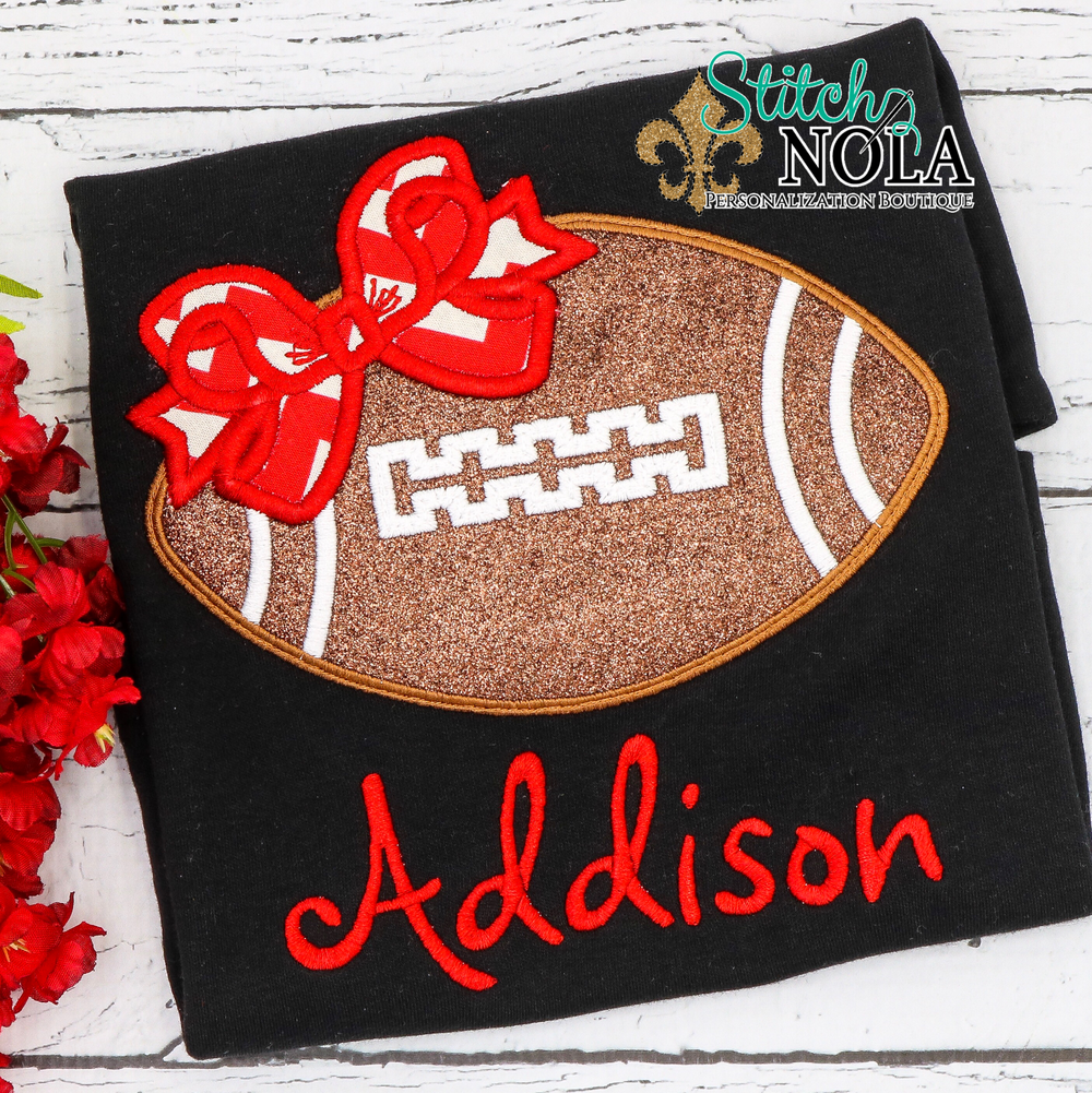 Personalized  Football With Bow Applique Colored Garment