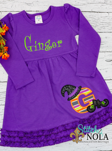 Personalized Alpha Witch Applique Colored Garment