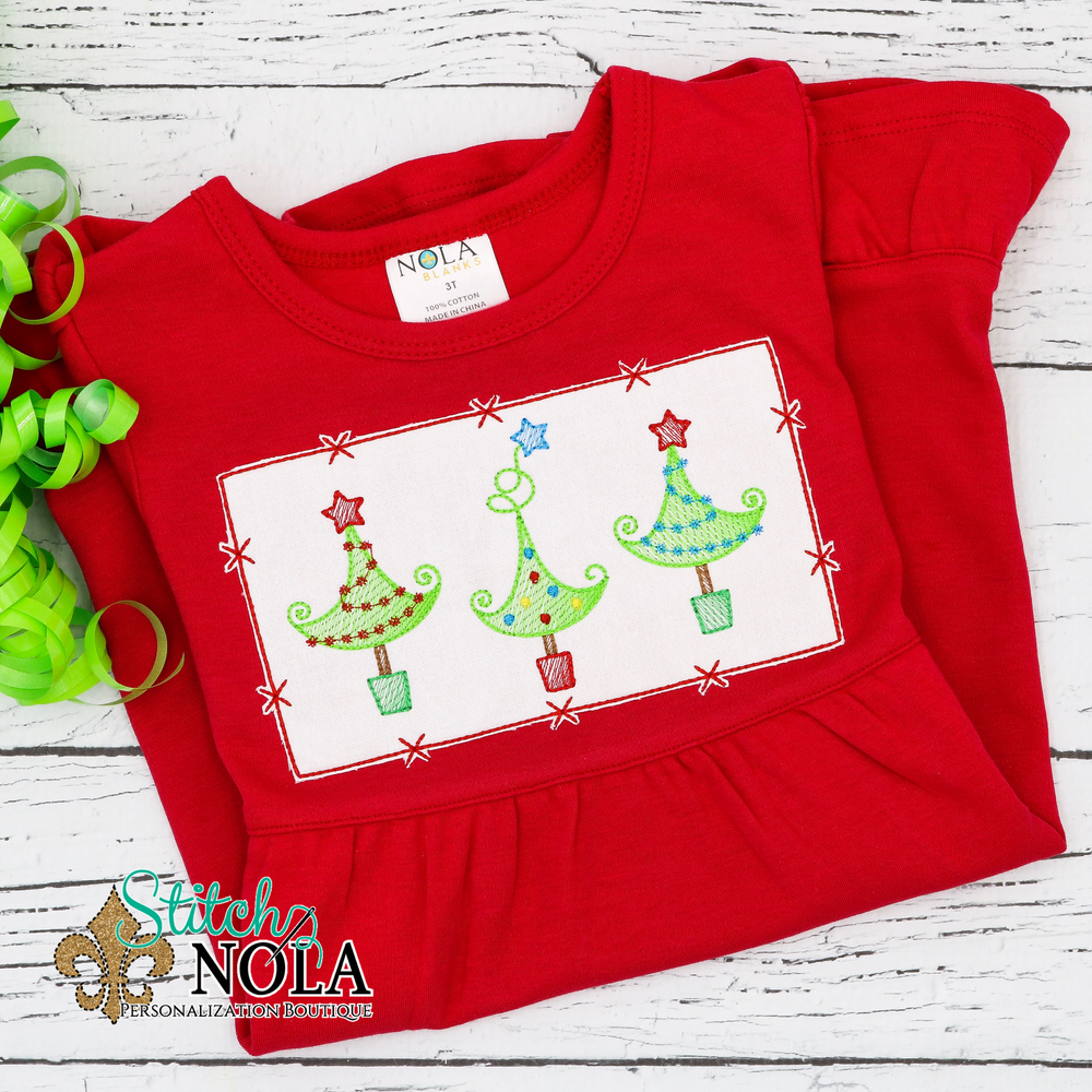 Personalized Christmas Tree with Stars Trio Applique Colored Garment
