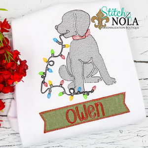 Personalized Christmas Dog with Lights Applique Shirt