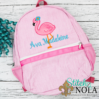 Personalized Seersucker Backpack with Flamingo Applique, Seersucker Diaper Bag, Seersucker School Bag, Seersucker Bag, Diaper Bag, School Bag, Book