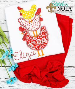 Personalized Stacked Chicken Trio Applique Shirt