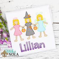 Personalized Halloween Paper Dolls in Costumes Sketch Shirt
