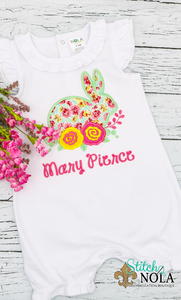 Personalized Floral Easter Bunny with Flowers Appliqué Shirt