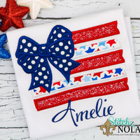Personalized American Flag With Bow & Star Applique Shirt
