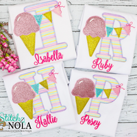 Personalized Ice Cream Alpha With Banner Applique Shirt