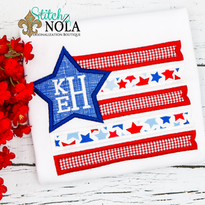 Personalized American Flag With Bow & Star Applique Shirt