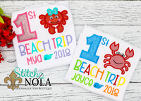 Personalized 1st Beach Trip With Crab Applique Shirt
