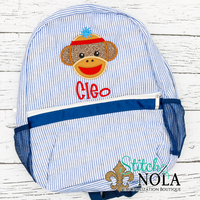 Personalized Seersucker Backpack with Monkey Applique, Seersucker Diaper Bag, Seersucker School Bag, Seersucker Bag, Diaper Bag, School Bag, Book
