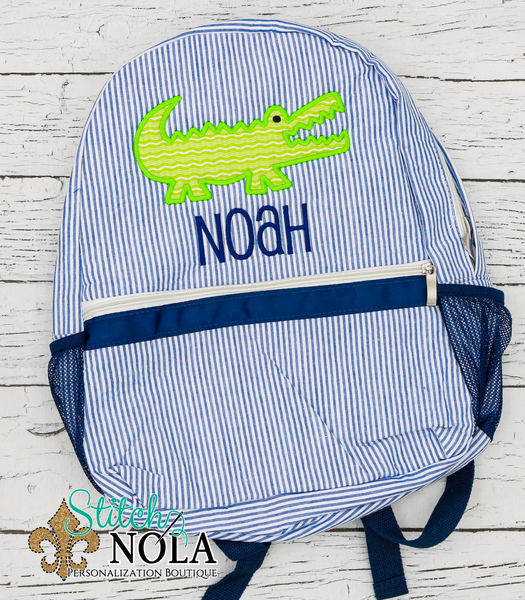 Personalized Seersucker Backpack with Fishing Lures Applique