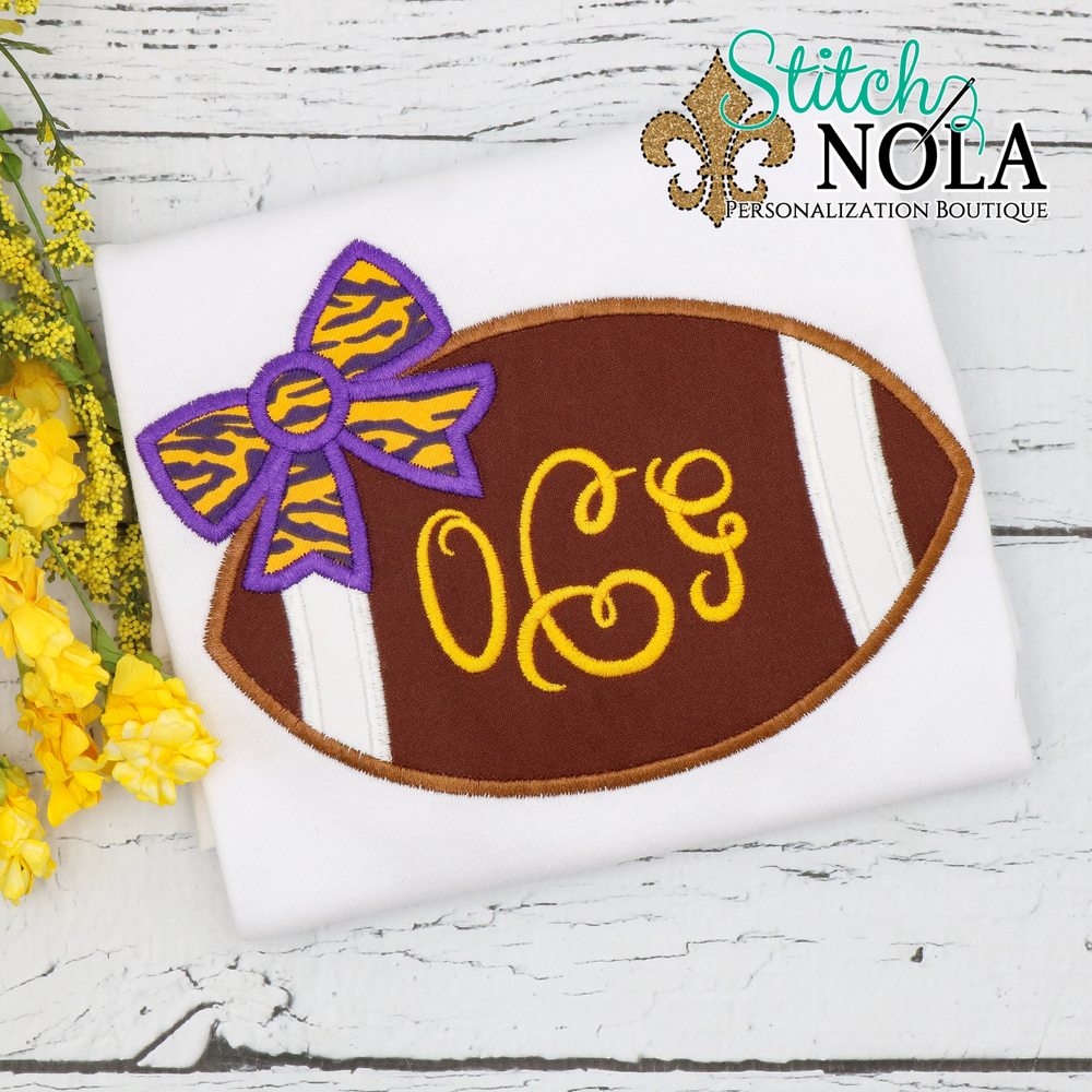 Personalized Football With Monogram & Bow Applique Shirt