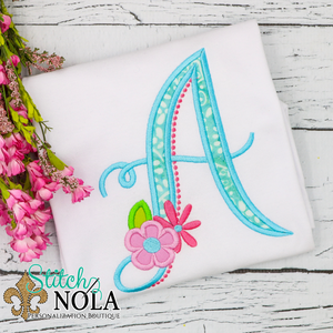 Personalized Alpha With Flowers Applique Shirt