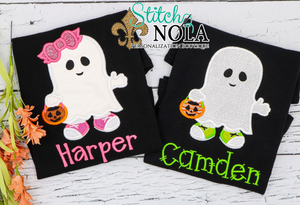 Personalized Trick or Treating Ghost Applique Colored Garment