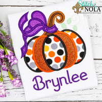 Personalized Halloween Pumpkin with Bow Appliqué Shirt
