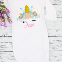 Personalized Unicorn With Flower Crown Applique Shirt