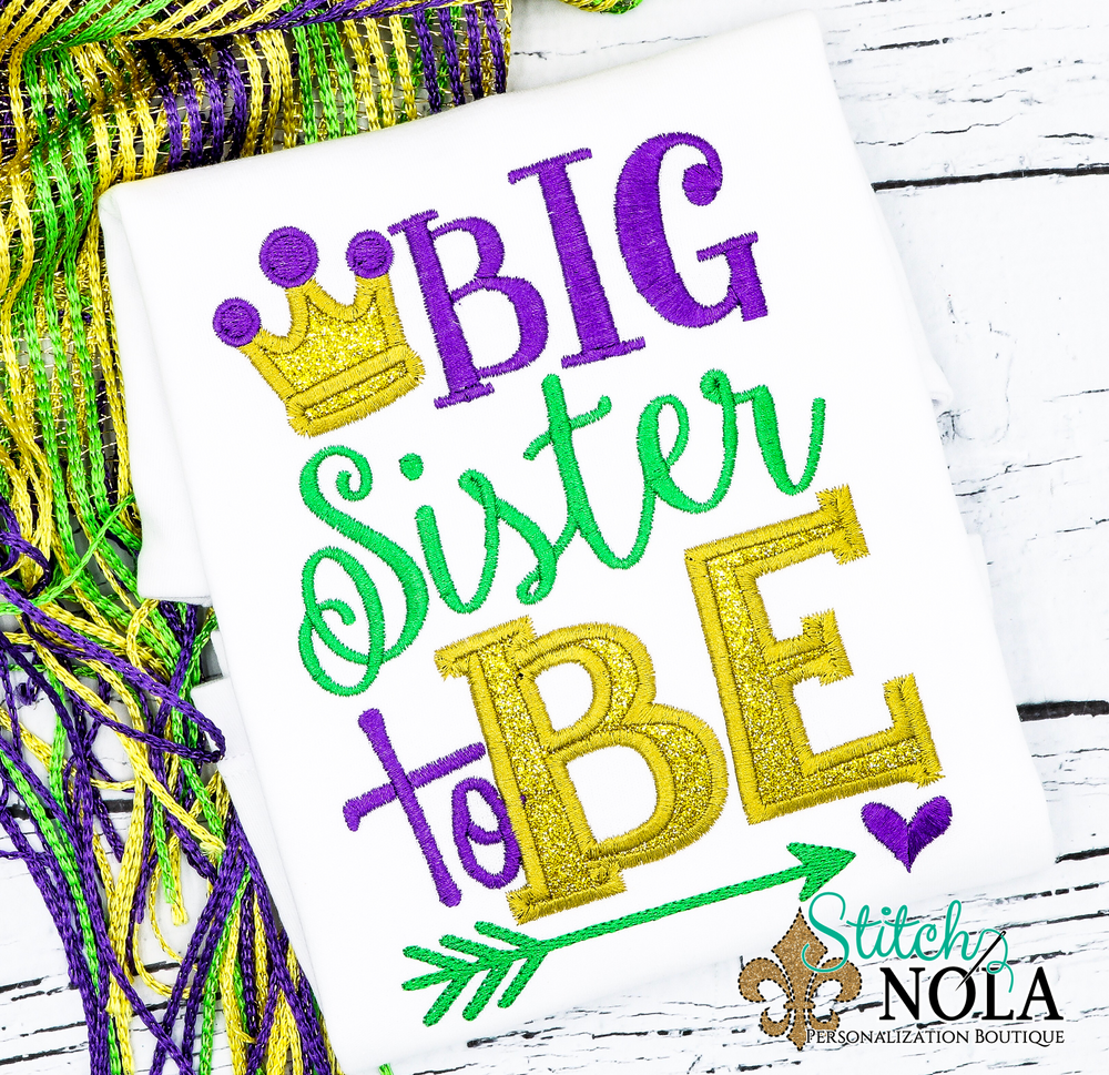 Personalized Mardi Gras Big Sister To Be Applique Shirt