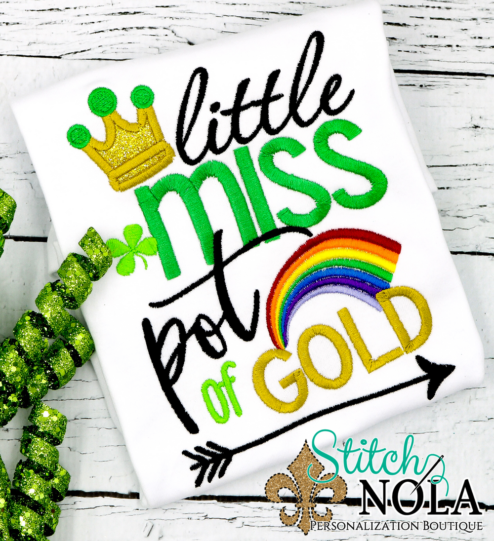 Personalized St. Patrick's Day Little Miss Pot of Gold Appliqué Shirt