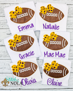 Personalized Glitter Football With Bow Applique Shirt