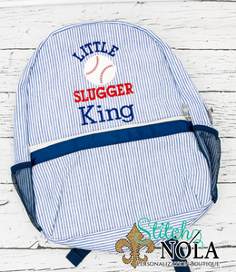 Personalized Seersucker Backpack with Little Slugger Baseball Applique, Seersucker Diaper Bag, Seersucker School Bag, Seersucker Bag, Diaper Bag