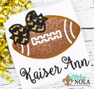 Personalized Glitter Football With Bow Applique Shirt