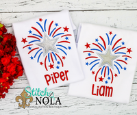 Personalized Patriotic Star With Fireworks Sketch Shirt

