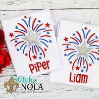 Personalized Patriotic Star With Fireworks Sketch Shirt