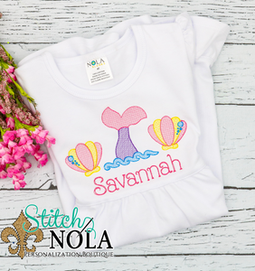 Personalized Mermaid Tail with Shells Sketch Shirt