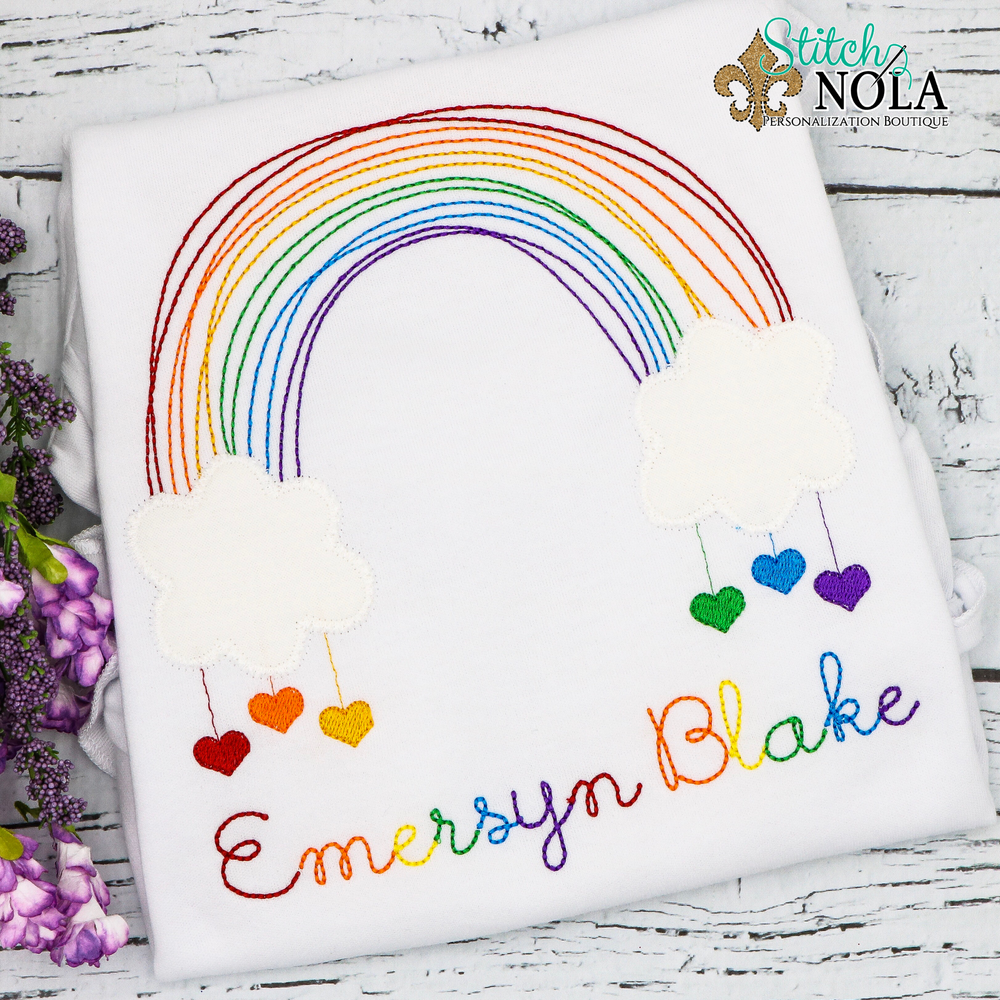 Personalized Rainbow With Hearts Applique Shirt