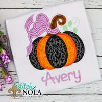 Personalized Halloween Pumpkin with Bow Appliqué Shirt