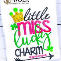 Personalized St. Patrick's Day Little Miss Lucky Charm Appliqué Shirt