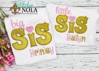 Personalized Big Sis & Lil Sis With Heart Applique Shirt

