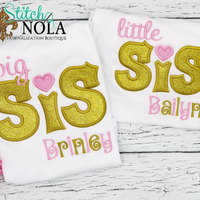 Personalized Big Sis & Lil Sis With Heart Applique Shirt