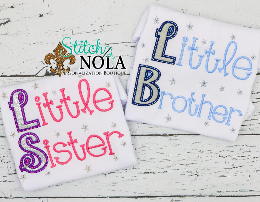 Personalized Little Sister Little Brother Applique Shirt