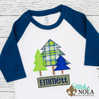 Personalized Blue & Pink Christmas Tree Bunch Applique Shirt