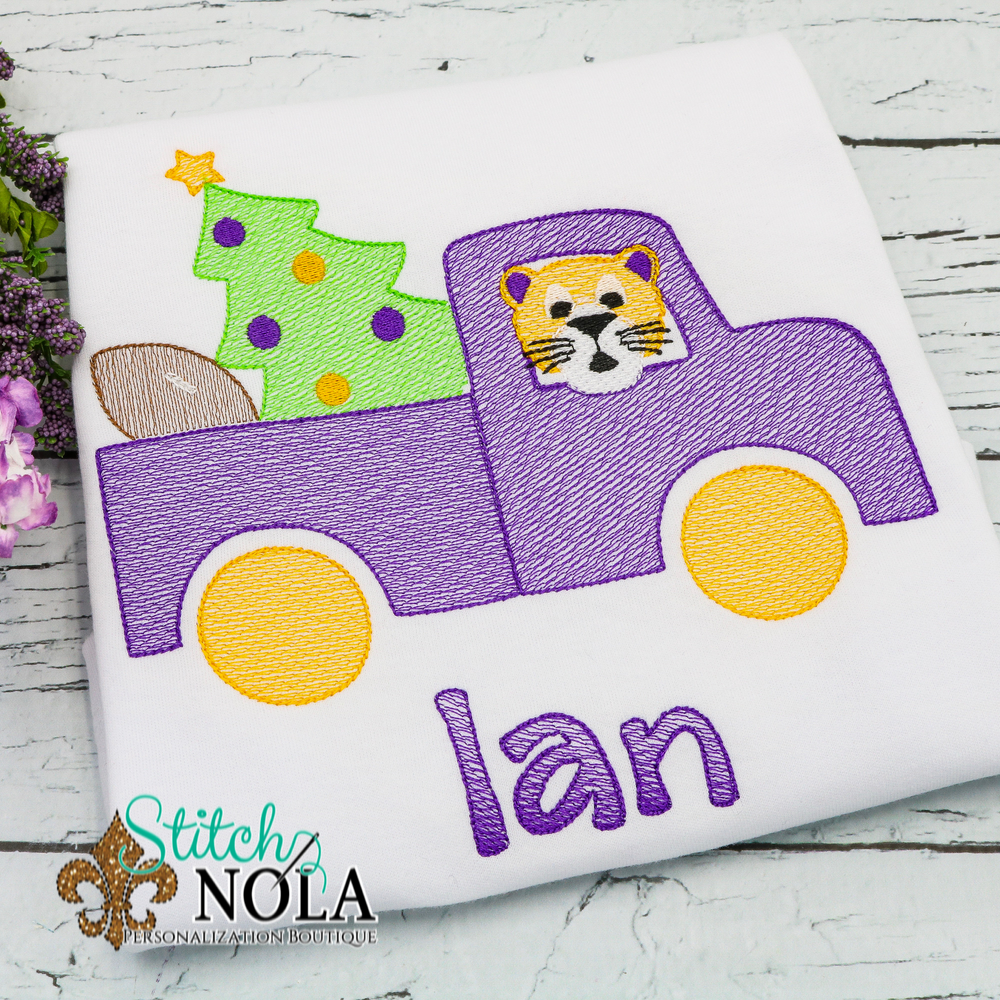 Personalized Christmas Truck with Tiger Sketch Shirt