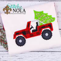 Personalized Christmas Buffalo Plaid Jeep with Tree Applique Shirt