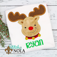 Personalized Christmas Baby Reindeer Applique Shirt
