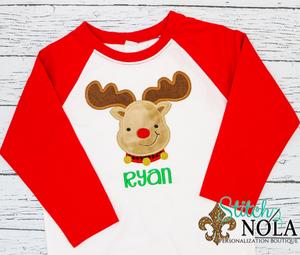 Personalized Christmas Baby Reindeer Applique Shirt