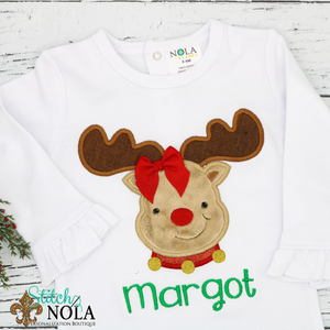 Personalized Christmas Baby Reindeer Applique Shirt