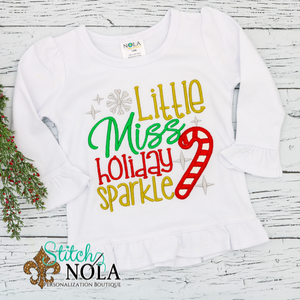 Personalized Christmas Little Miss Holiday Sparkle Sketch Shirt