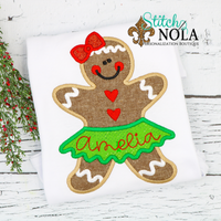 Personalized Christmas Girl Gingerbread Cookie with Skirt Applique Shirt

