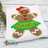 Personalized Christmas Girl Gingerbread Cookie with Skirt Applique Shirt