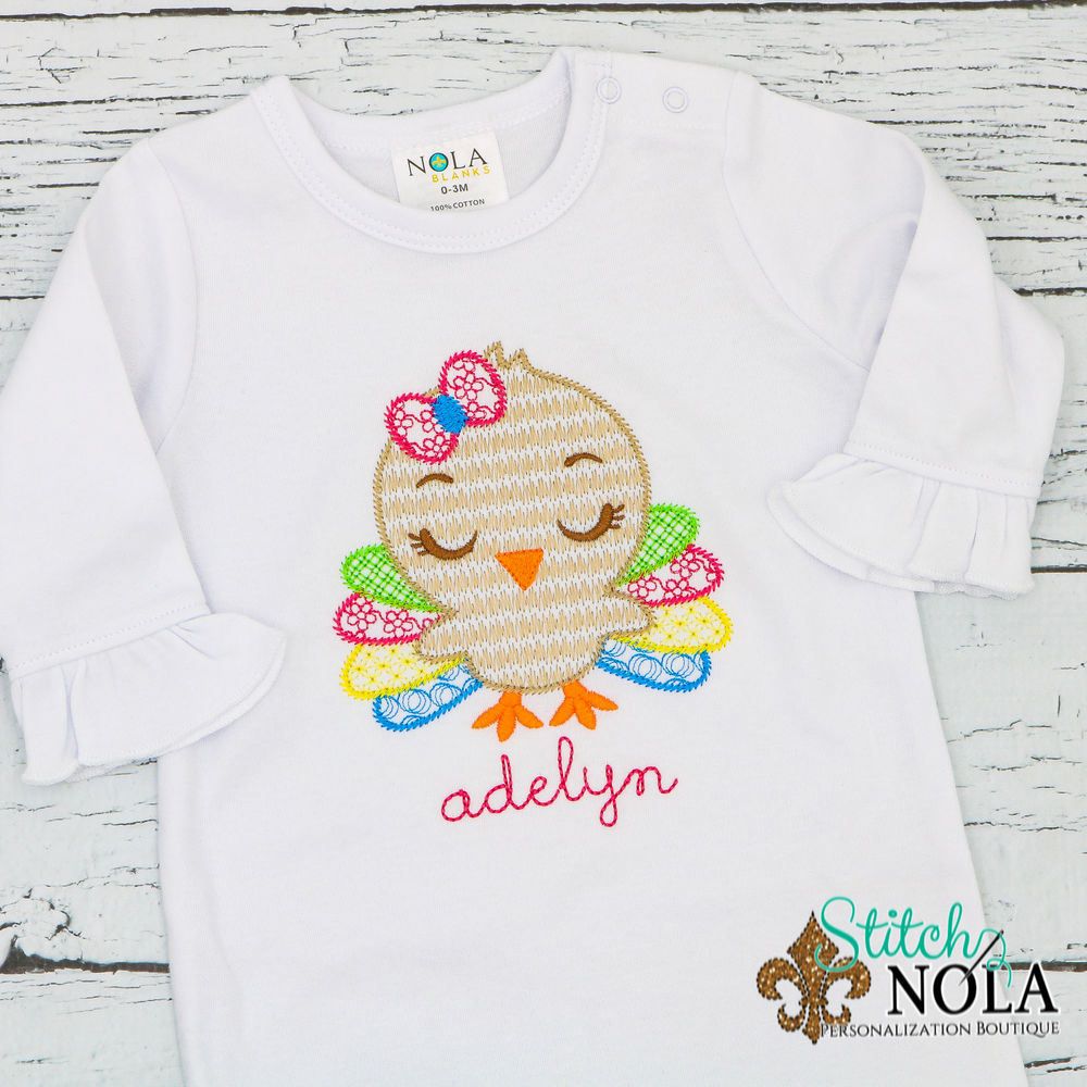 Personalized Girl Baby Turkey Sketch Shirt
