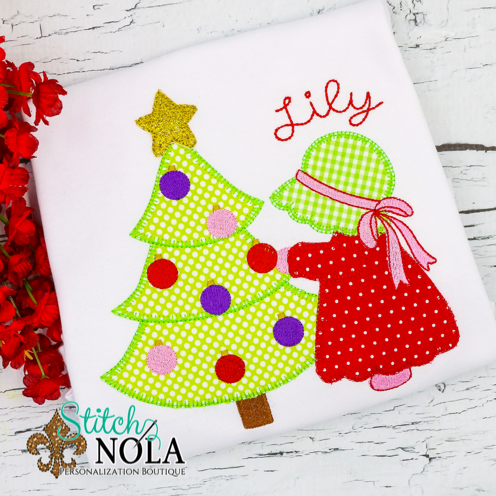 Personalized Christmas Tree with Little Girl Applique Shirt