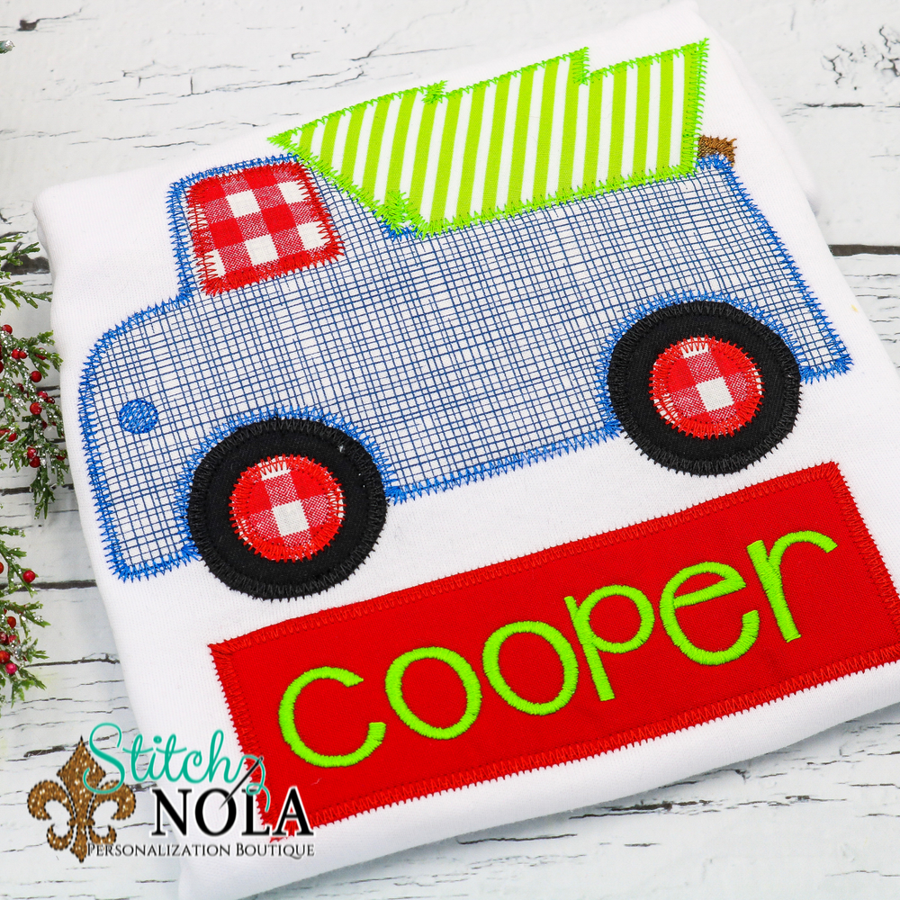 Personalized Christmas Tree Truck Applique Shirt
