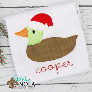 Personalized Christmas Duck with Santa Hat Applique Shirt