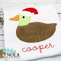 Personalized Christmas Duck with Santa Hat Applique Shirt