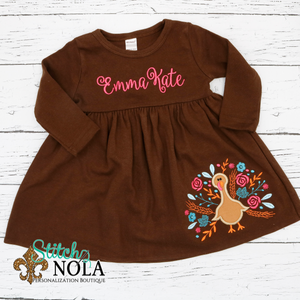 Personalized Floral Turkey on Colored Garment